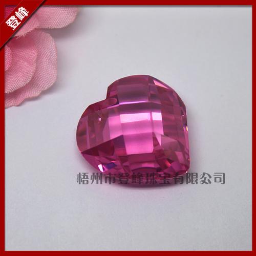 diy饰品配件人造宝石玫红打孔心形厚边锆石裸石厂家加工批发定制